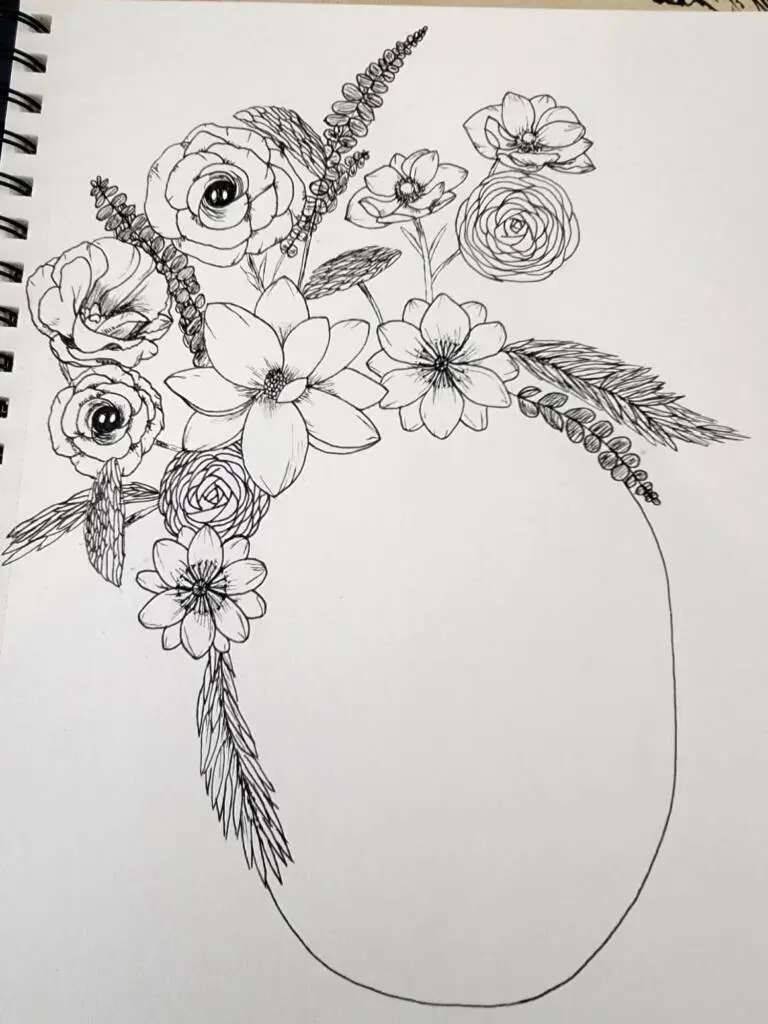 A hand drawn sketch of flowers